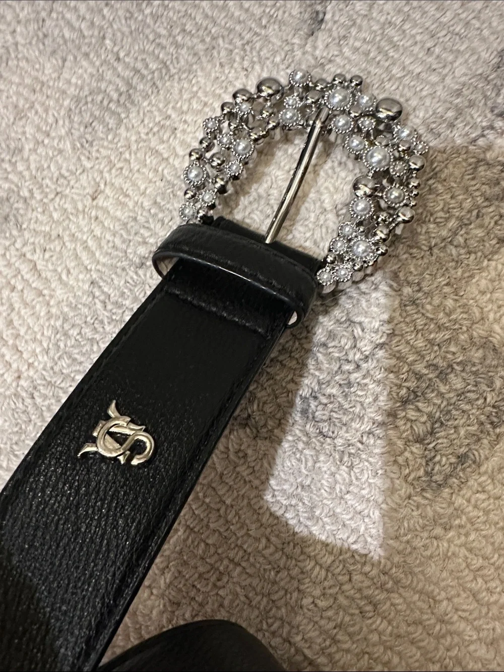 Steve Madden  Black Women's Belt with Decorative Silver Pearl Buckle Small